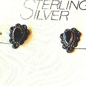 Sterling Silver Black‎ Stone Teardrop Earrings